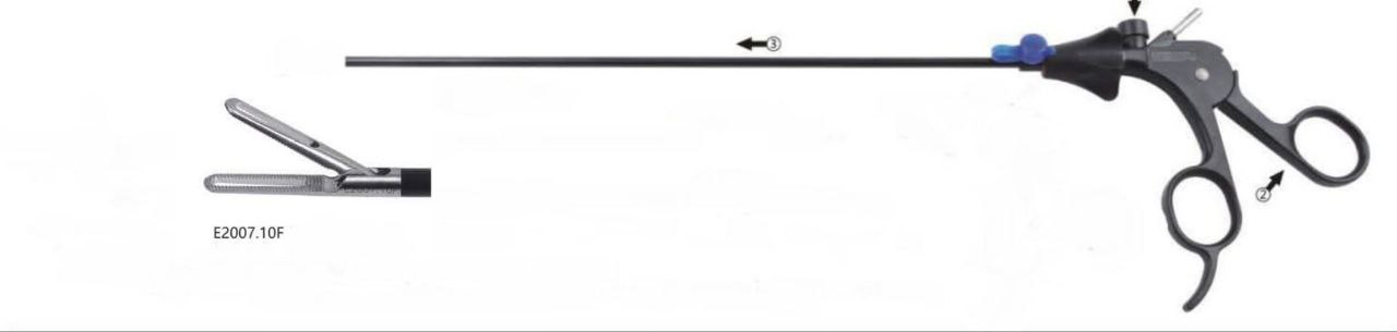 Ухоплюючий затискач, щипці, атравматичний, вікончата, одна рухома частина, обертальний 360 град, діаметр 5 мм, довжина 330 мм, довжина браншів 22 мм